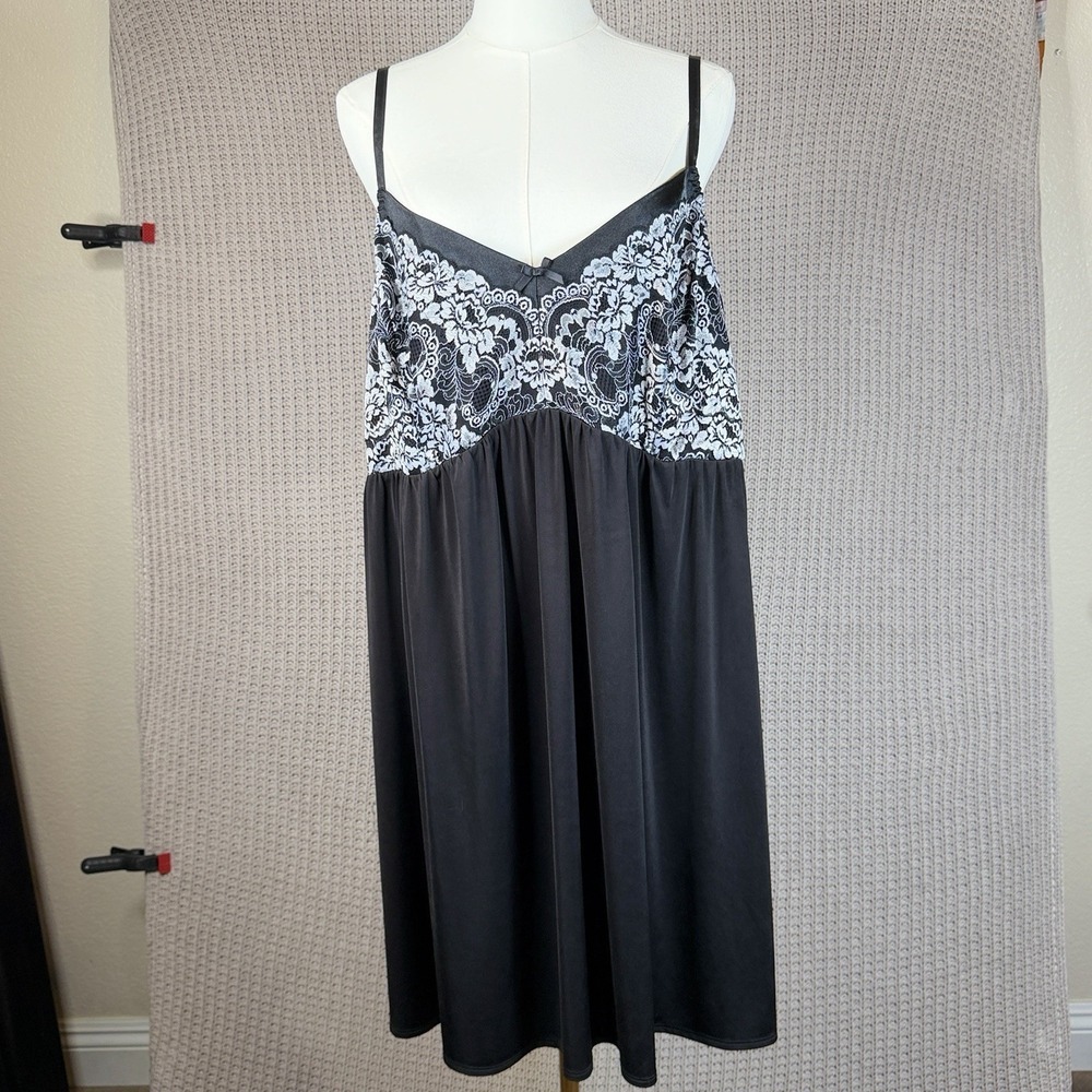 3X Delta Burke Vintage Black Flora Lace Babydoll Lingerie Nightie Chemise Slip - Picture 11 of 11